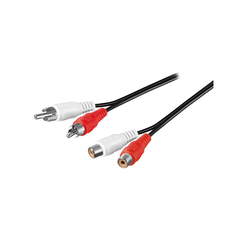 Prodlužovací audio kabel 2x CINCH samec - 2x CINCH samice, 5m, černá