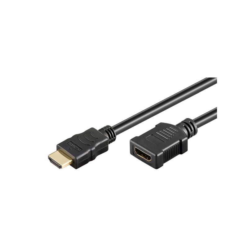 Prodlužovací video kabel HDMI samec - HDMI samice, HDMI 2.0 - Premium High Speed, 0,5m, pozlacené konektory, černý