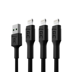 Sada tří kabelů Green Cell GC Ray USB - Lightning 120 cm pro iPhone, iPad, iPod, bílé LED podsvícení, rychlé nabíjení