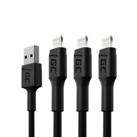 Sada tří kabelů Green Cell GC Ray USB - Lightning 120 cm pro iPhone, iPad, iPod, bílé LED podsvícení, rychlé nabíjení