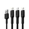 Sada tří kabelů Green Cell GC Ray USB - Lightning 120 cm pro iPhone, iPad, iPod, bílé LED podsvícení, rychlé nabíjení