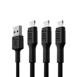 Sada tří kabelů Green Cell GC Ray USB - Lightning 200 cm, bílé LED podsvícení, rychlé nabíjení Apple 2.4A