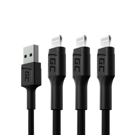 Sada tří kabelů Green Cell GC Ray USB - Lightning 200 cm, bílé LED podsvícení, rychlé nabíjení Apple 2.4A