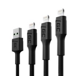 Sada tří kabelů Green Cell GC Ray USB - Lightning 30 cm, 120 cm, 200 cm pro iPhone, iPad, iPod, bílé LED podsvícení, rychlé