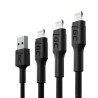 Sada tří kabelů Green Cell GC Ray USB - Lightning 30 cm, 120 cm, 200 cm pro iPhone, iPad, iPod, bílé LED podsvícení, rychlé
