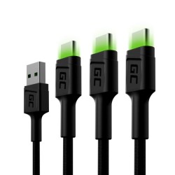 Sada 3x GC Ray USB-C kabel (120cm) s rychlým nabíjením a zeleným LED světlem