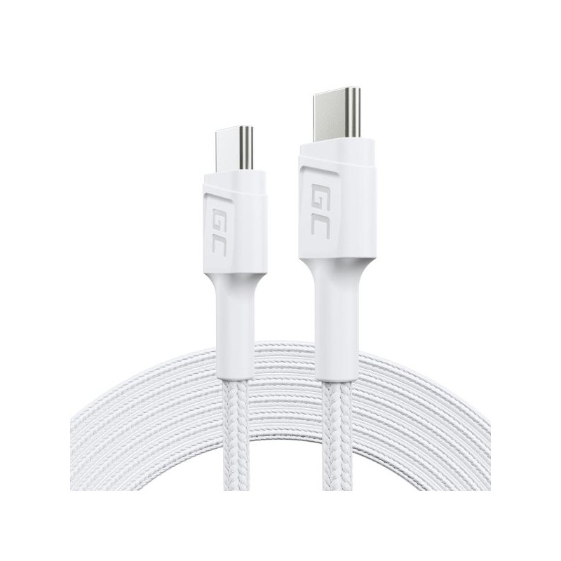 Green Cell kabel USB-C bílý, 2m PowerStream s rychlým nabíjením Power Delivery 60W, Ultra Charge, Quick Charge 3.0