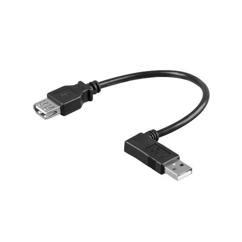 USB prodlužka (2.0), USB A samec - USB A samice, 0.1m, lomený 90&deg , černý, DOPRODEJ