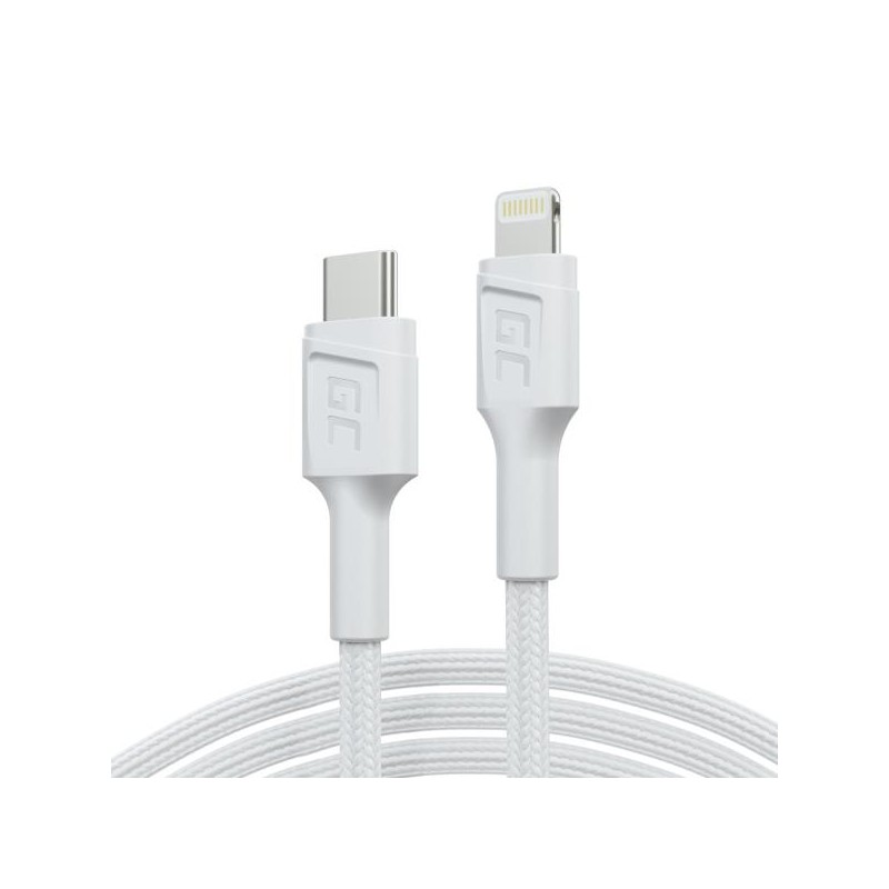 Green Cell PowerStream kabel USB-C bílý - Lightning MFi 1m pro Apple iPhone s podporou rychlého nabíjení
