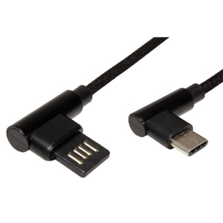 USB kabel (2.0), USB A samec - USB C samec, 3m, kulatý, černý, plastic bag, lomené konektory 90&deg