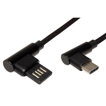 USB kabel (2.0), USB A samec - USB C samec, 0.8m, kulatý, černý, plastic bag, lomené konektory 90&deg