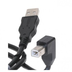 USB kabel (2.0), USB A samec - USB B samec, 2m, lomený 90&deg , černý