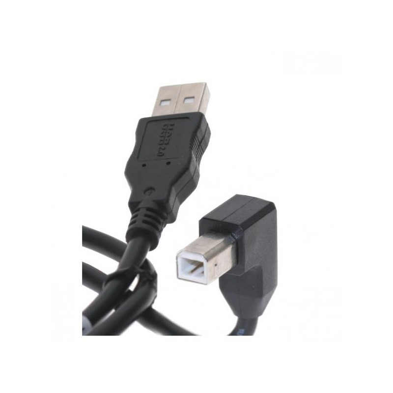 USB kabel (2.0), USB A samec - USB B samec, 2m, lomený 90&deg , černý