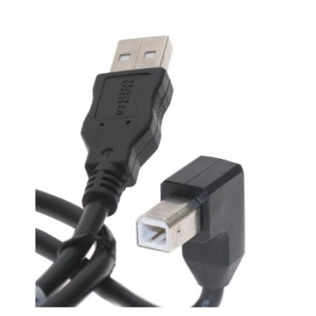 USB kabel (2.0), USB A samec - USB B samec, 2m, lomený 90&deg , černý