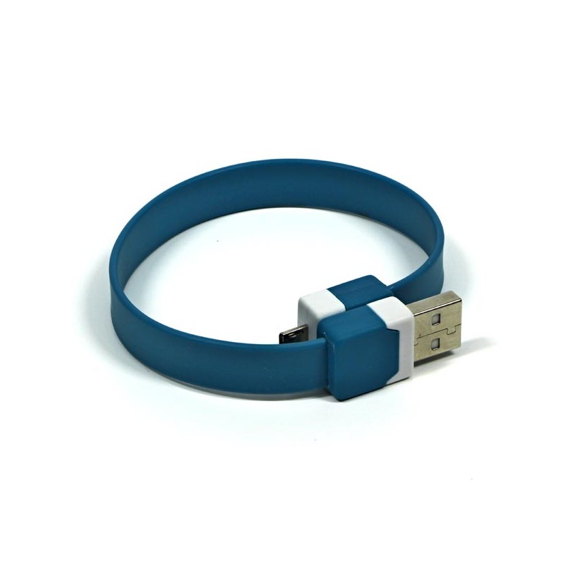 USB kabel (2.0), USB A samec - microUSB samec, 0.25m, modrý, náramek