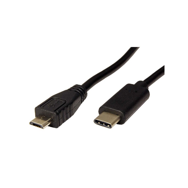 USB kabel (2.0), USB C samec - microUSB samec, 0.6m, kulatý, černý, plastic bag