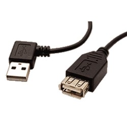 USB prodlužka (2.0), USB A samec - USB A samice, 0.3m, lomený 90&deg (VLEVO), černý