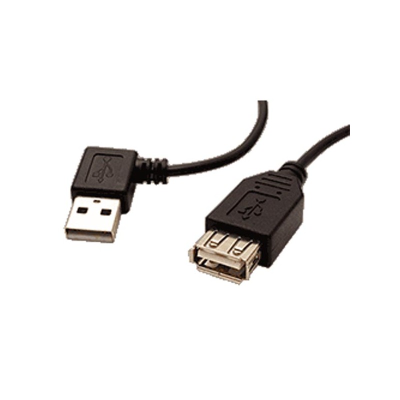 USB prodlužka (2.0), USB A samec - USB A samice, 0.3m, lomený 90&deg (VLEVO), černý