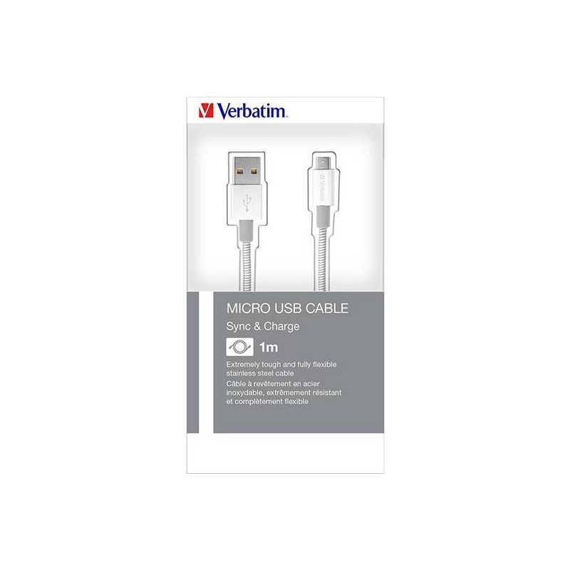 Verbatim USB kabel (2.0), USB A samec - microUSB samec, 1m, reversible, stříbrný, box, 48862
