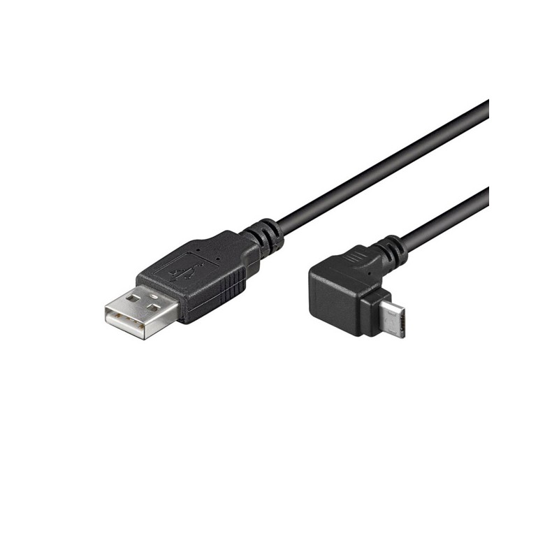 USB kabel (2.0), USB A samec - microUSB samec, 1.8m, lomený 90&deg , černý