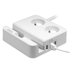 Logo 2 zásuvky, bílá, 3x USB, se stojánkem na tablet,mobil