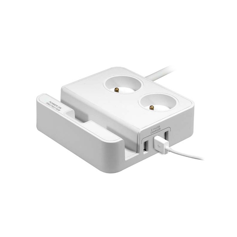 Logo 2 zásuvky, bílá, 3x USB, se stojánkem na tablet,mobil