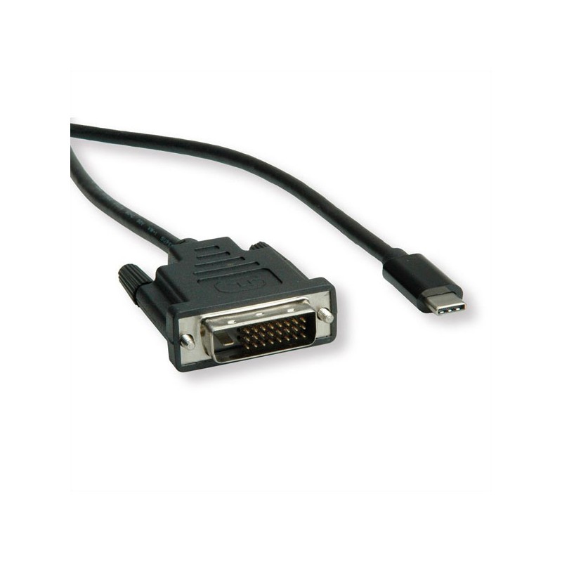 USB/Video kabel, DP Alt Mode, USB C samec - DVI (24+1) samec, 2 m, kulatý, černý, plastic bag, DOPRODEJ