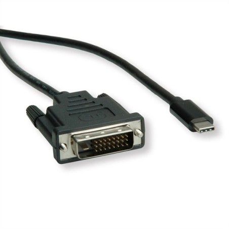 USB/Video kabel, DP Alt Mode, USB C samec - DVI (24+1) samec, 2 m, kulatý, černý, plastic bag, DOPRODEJ