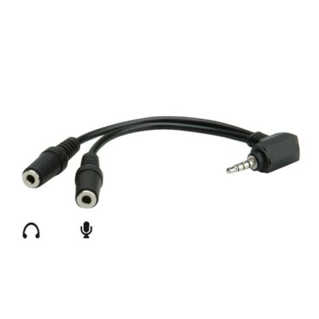 Audio redukce, Jack (3.5mm) samec 4-pólový - 2x Jack (3.5mm) samice, 90&deg , 0.2 m, stereo, černá, DOPRODEJ