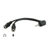 Audio redukce, Jack (3.5mm) samec 4-pólový - 2x Jack (3.5mm) samice, 90&deg , 0.2 m, stereo, černá, Logo blistr, DOPRODEJ