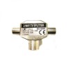 Anténní rozbočovač, pro 2 TV, Coax (9.5mm) samice - 2x Coax (9.5mm) samec, stříbrná, kovový