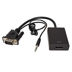 Video převodník, VGA (D-sub) samec + audio jack (3.5mm) samec - HDMI samice, HDMI 1.3 - Standard, černá, Logo blistr, DOPRODEJ