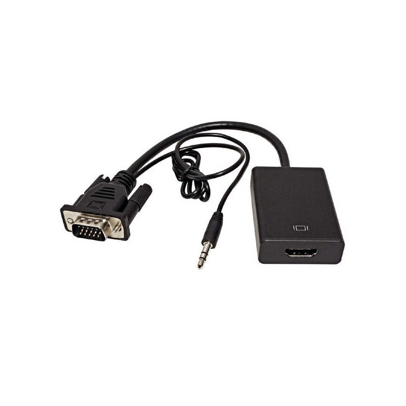 Video převodník, VGA (D-sub) samec + audio jack (3.5mm) samec - HDMI samice, HDMI 1.3 - Standard, černá, Logo blistr, DOPRODEJ