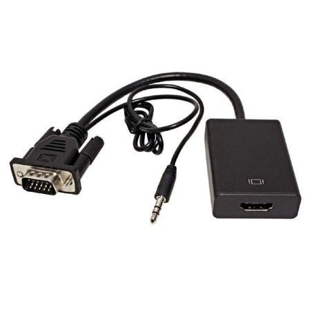 Video převodník, VGA (D-sub) samec + audio jack (3.5mm) samec - HDMI samice, HDMI 1.3 - Standard, černá, Logo blistr, DOPRODEJ
