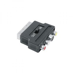 Video adaptér, SCART samec - 3x CINCH samice + S-Video samice, přepínač IN/OUT, černá, Logo