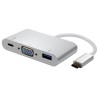 USB/Video převodník + HUB, DP Alt Mode, USB C samec - VGA (D-sub) samice + USB C samice (PD) + USB A sam, stříbrný, plastic bag