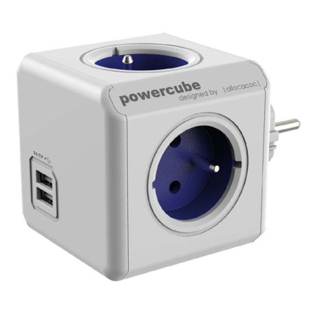 Rozbočovací zásuvka 240V, CEE7 (vidlice) - POWERCUBE, 0.1m, ORIGINAL USB, modrá, POWERCUBE, 4 zásuvky, 2xUSB porty
