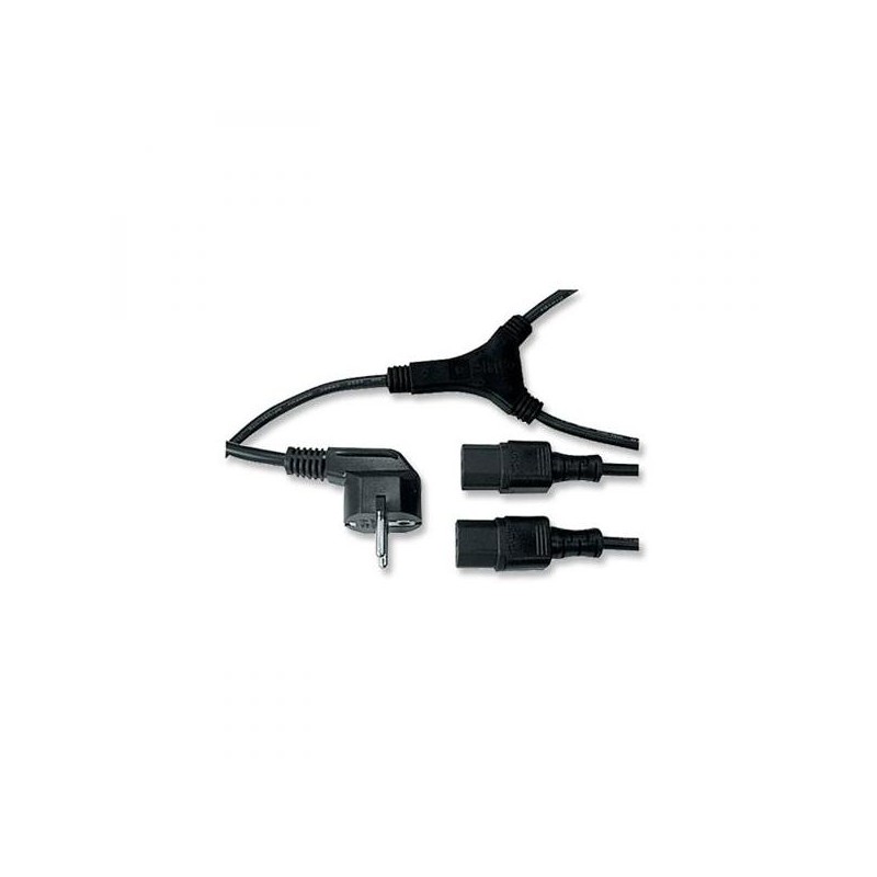Síťový kabel 230V napájecí, CEE7 (vidlice) - C13 2x, 2m, VDE approved, černý, Logo, rozdvojka, DOPRODEJ