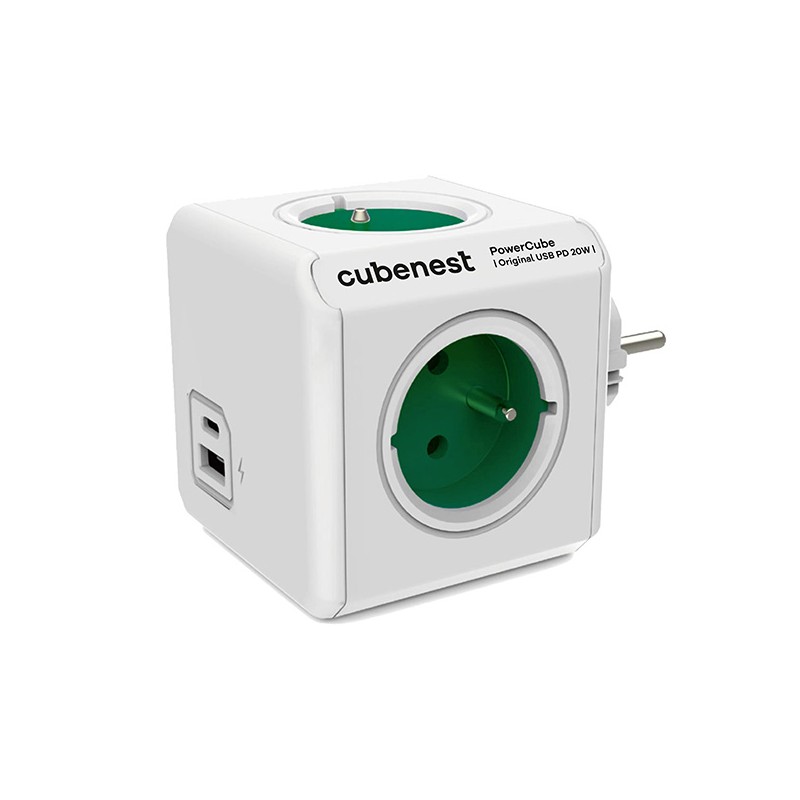 Cubenest - PowerCube, 0.1m, Original USB PD 20W, A+C, zelená, POWERCUBE, 4 zásuvky, USB A+C, Power Delivery 20W