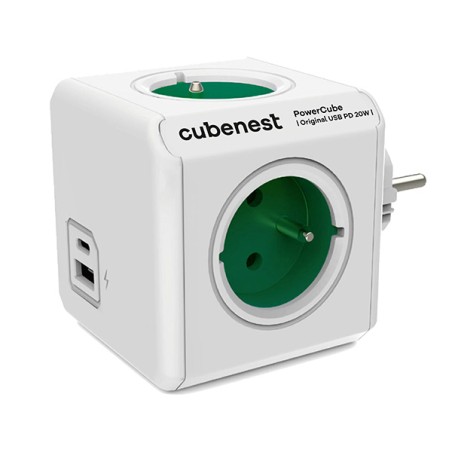 Cubenest - PowerCube, 0.1m, Original USB PD 20W, A+C, zelená, POWERCUBE, 4 zásuvky, USB A+C, Power Delivery 20W