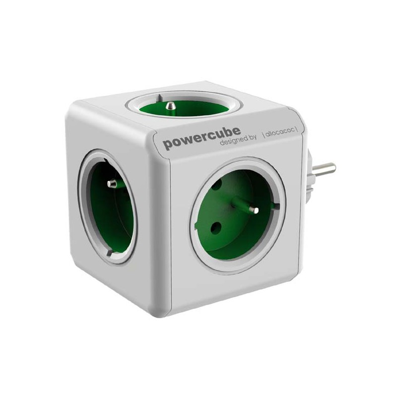 Rozbočovací zásuvka 240V, CEE7 (vidlice) - POWERCUBE, 0.1m, ORIGINAL, zelená, POWERCUBE, 5 zásuvek, dětské pojistky