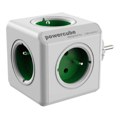 Rozbočovací zásuvka 240V, CEE7 (vidlice) - POWERCUBE, 0.1m, ORIGINAL, zelená, POWERCUBE, 5 zásuvek, dětské pojistky