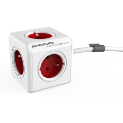 Síťový kabel 230V prodlužovací, CEE7 (vidlice) - POWERCUBE, 3m, EXTENDED, červený, POWERCUBE, 5 zásuvek, dětské pojistky
