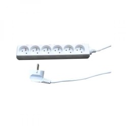 Síťový kabel 230V prodlužovací, CEE7 (vidlice) - zásuvka 6x, 5m, VDE approved, bílý
