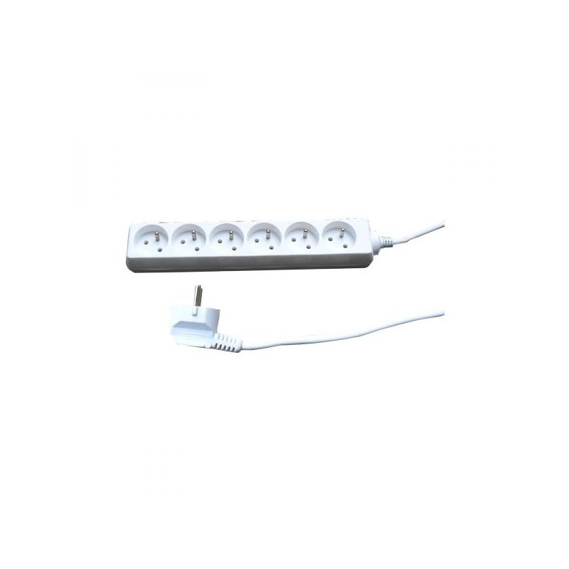 Síťový kabel 230V prodlužovací, CEE7 (vidlice) - zásuvka 6x, 5m, VDE approved, bílý