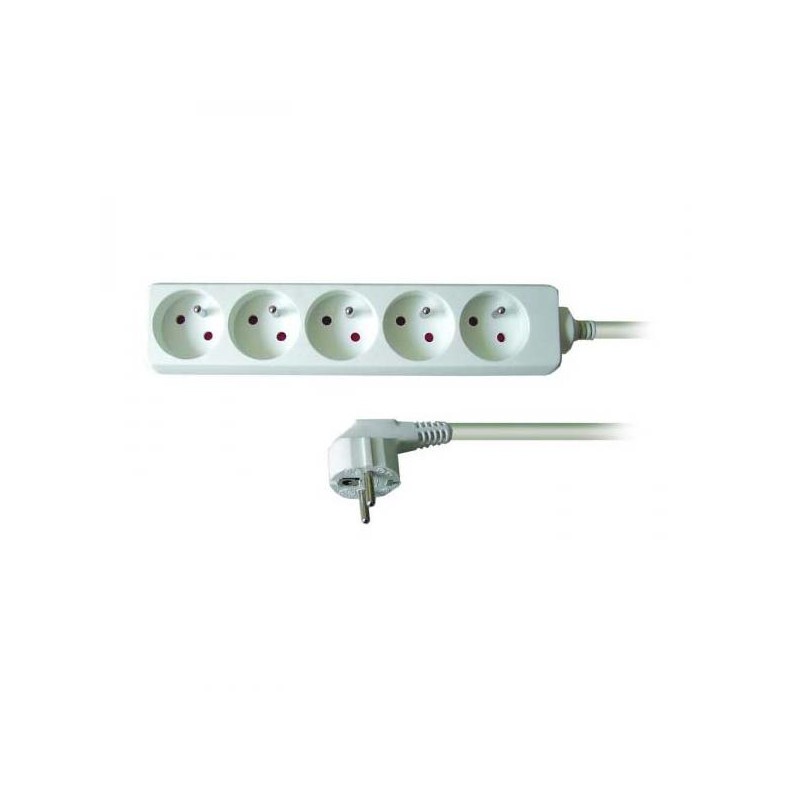Síťový kabel 230V prodlužovací, CEE7 (vidlice) - zásuvka 5x, 3m, VDE approved, bílý, DOPRODEJ