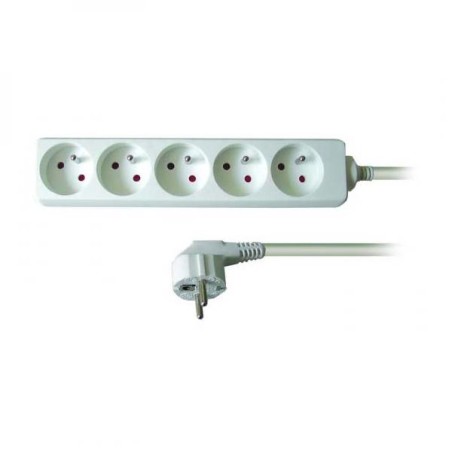 Síťový kabel 230V prodlužovací, CEE7 (vidlice) - zásuvka 5x, 3m, VDE approved, bílý, DOPRODEJ