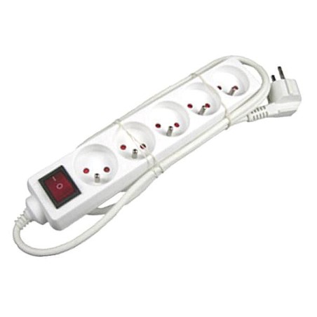 Síťový kabel 230V prodlužovací, CEE7 (vidlice) - zásuvka 5x, 5m, VDE approved, bílý, s vypínačem, DOPRODEJ