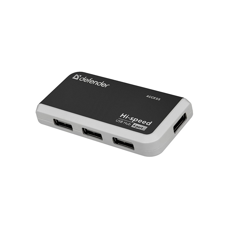 USB (2.0) hub 4-port, Quadro Infix, černo-šedá, Defender, LED indikátor, kompaktní