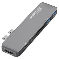 USB (3.1), USB typ C hub 7-port, MacHub-Pro, šedý, Promate, USB 3.1, USB 3.0, Thunderbolt 3,TF, SD, HDMI, DOPRODEJ